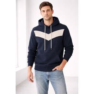 Diesel Men’s Small Navy Chevron Hoodie 100% Cotton Soft Pullover